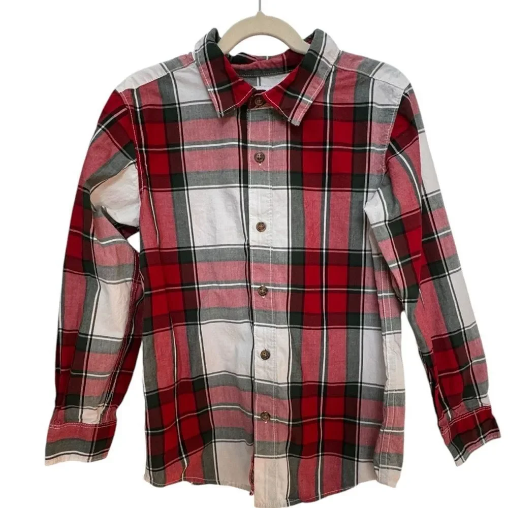 Carter’s Boys Kids Long Sleeve Festive Plaid Button Front Collared Shirt. 8.